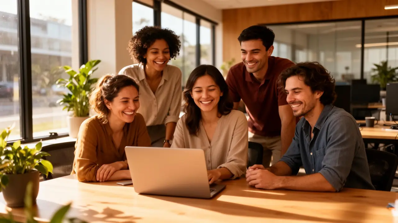 Australian HR professional speaking with her team